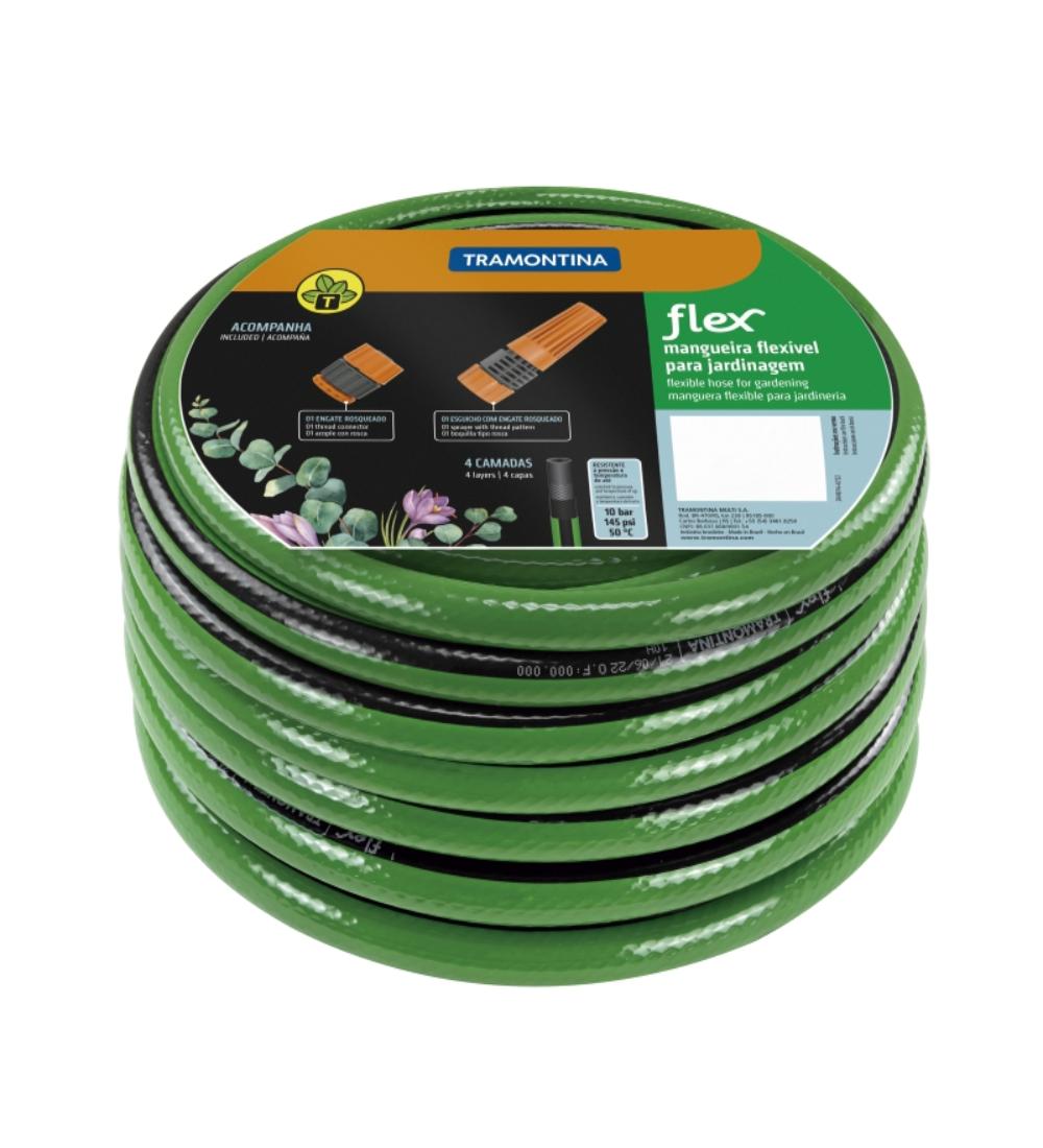 KIT MANGUERA FLEX COLOR VERDE CON FRANJA NEGRA TRAMONTINA 20M